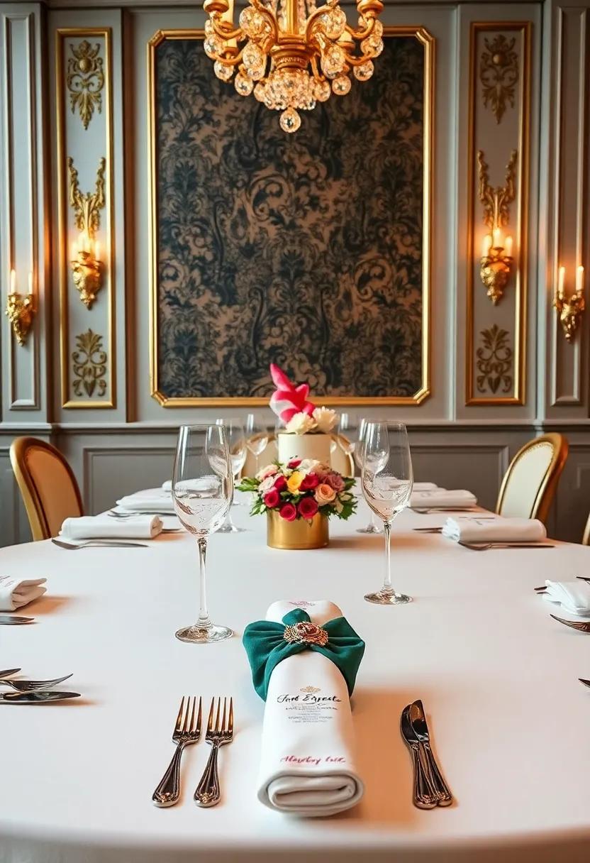 Unique Place Settings: Personalize each dining setting with embroidered napkin rings, individual name cards, or themed selections to impress guests