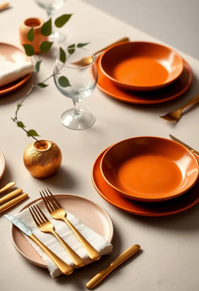 Elegant Table​ Settings⁣ Featuring ⁢Terracotta Dishes⁤ and Gold Flatware Designs