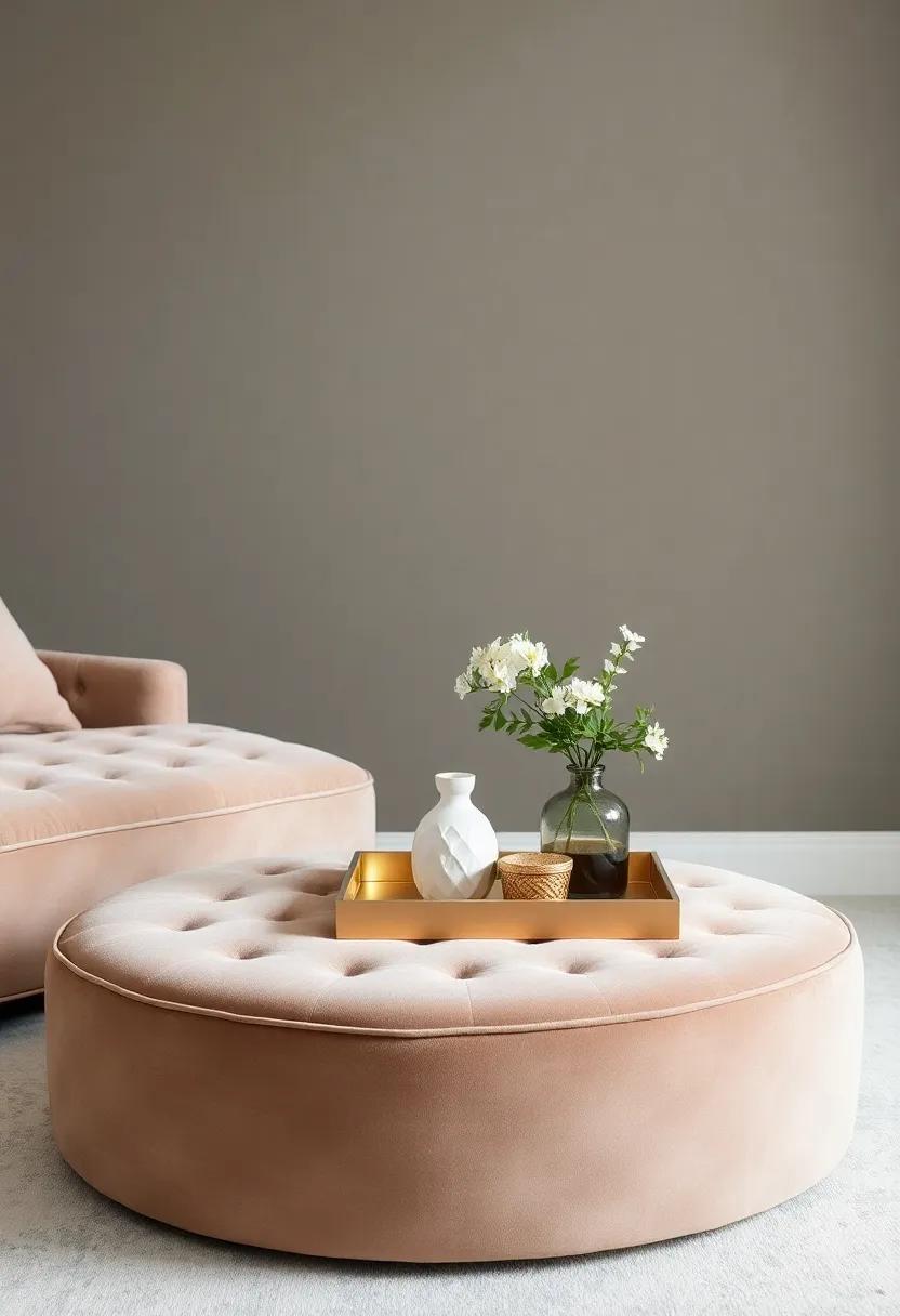 elegant Accessories: Styling with Decorative Trays on Velvet Ottomans