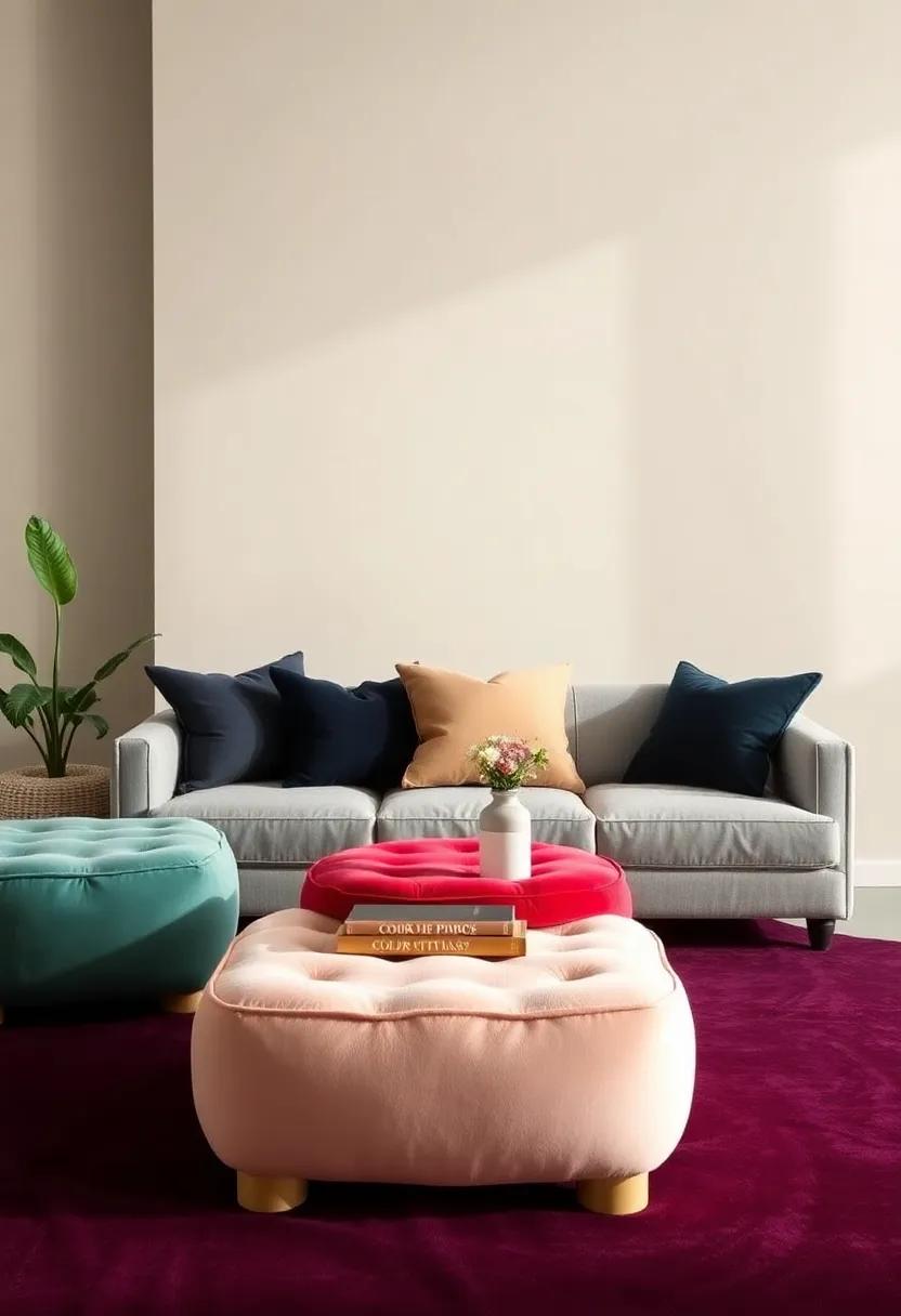 Color Blocking with Velvet ottomans: Making ⁤Bold Design Choices