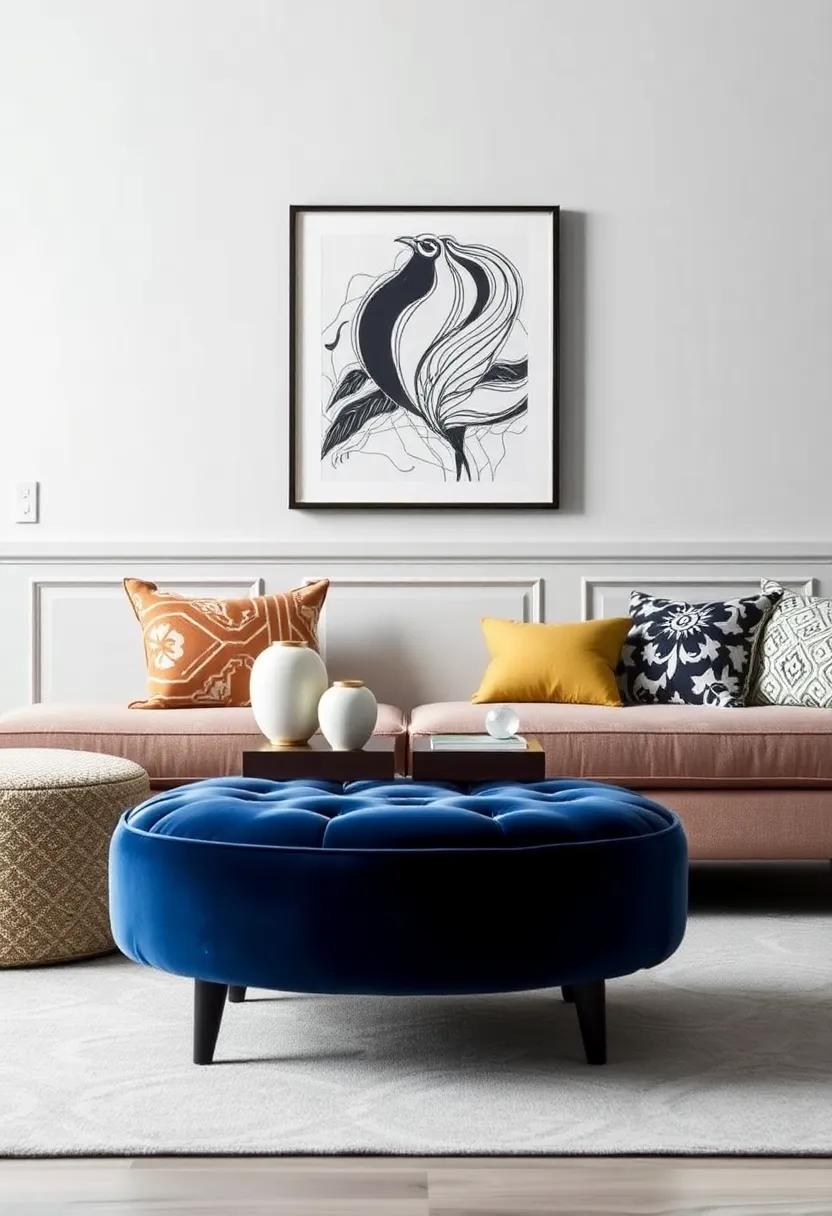 Contrast of​ Patterns: Integrating Bold Prints with Velvet ‍Ottomans
