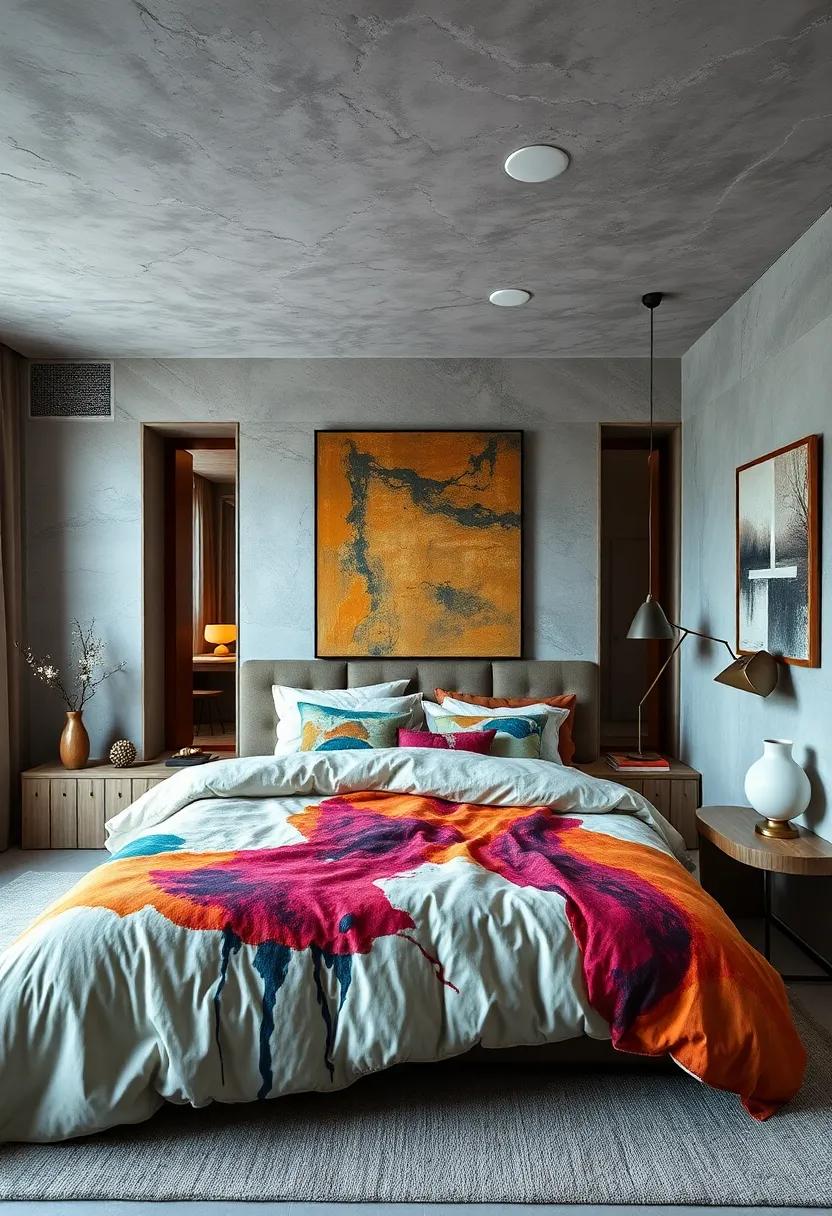 Artistic Bedding: Choose bed linens with abstract designs or bold colors to wrap your bed in creativity