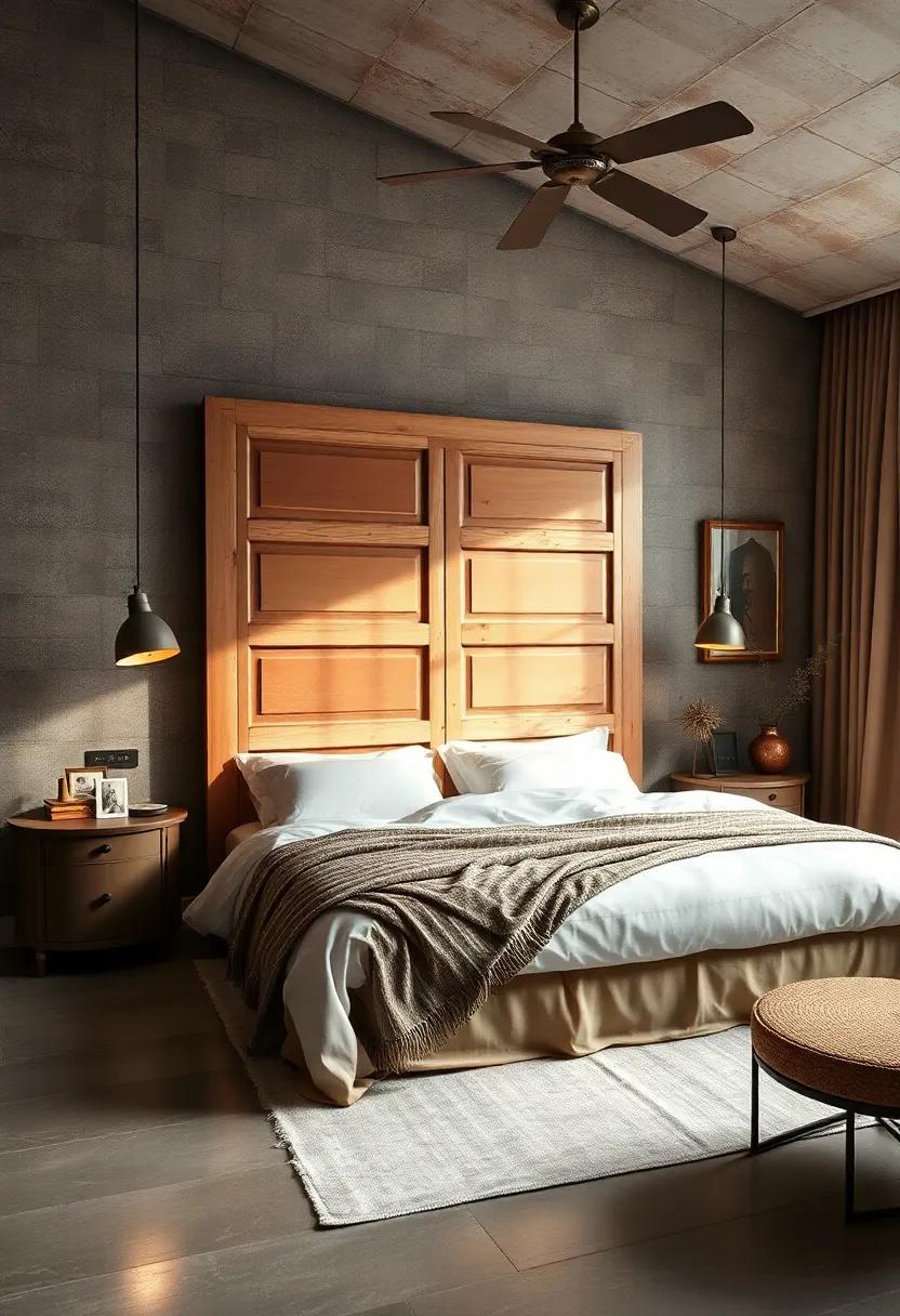 Unique Headboard: Consider using an unusual item,like a vintage door or a painted panel,to create a standout focal point