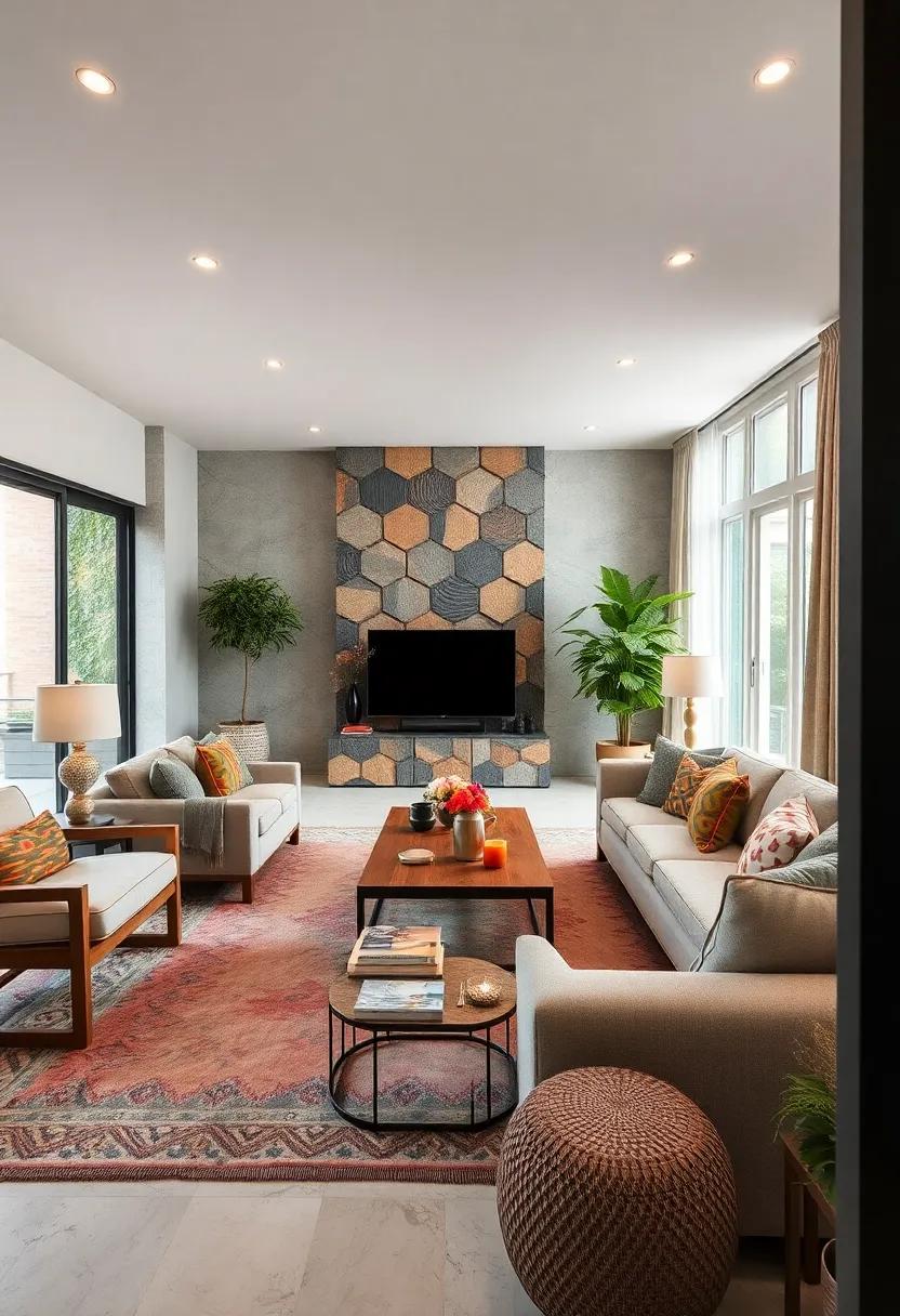 Enjoy⁢ a bohemian retreat ⁢where ⁣layered ⁣patterns​ and ‍textures invite warmth and‌ creativity into the living room, making every corner feel⁤ inviting