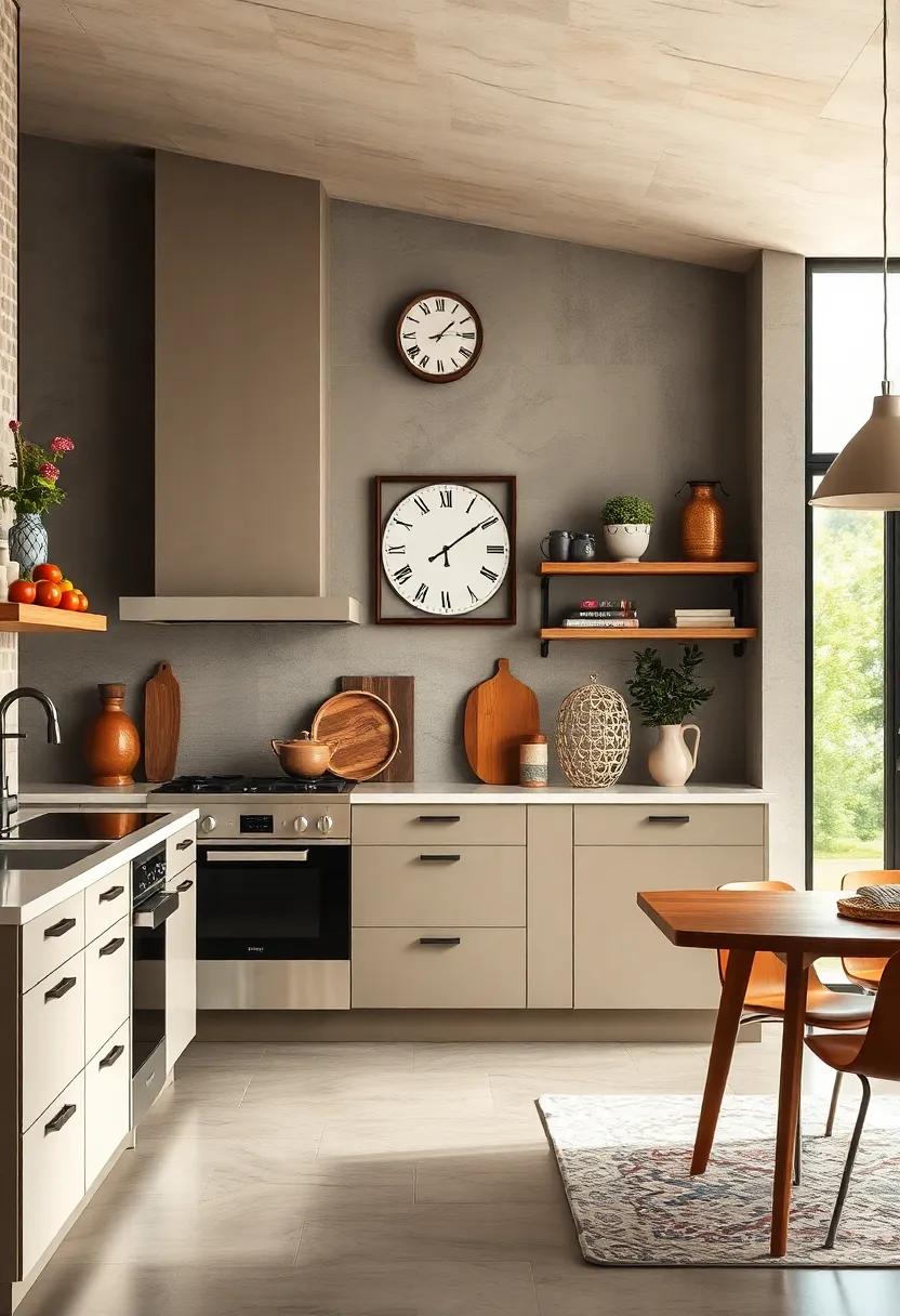 Feature Unique Accents: Include signature decor items, like a vintage clock or artwork, to personalize your kitchen without overwhelming the space