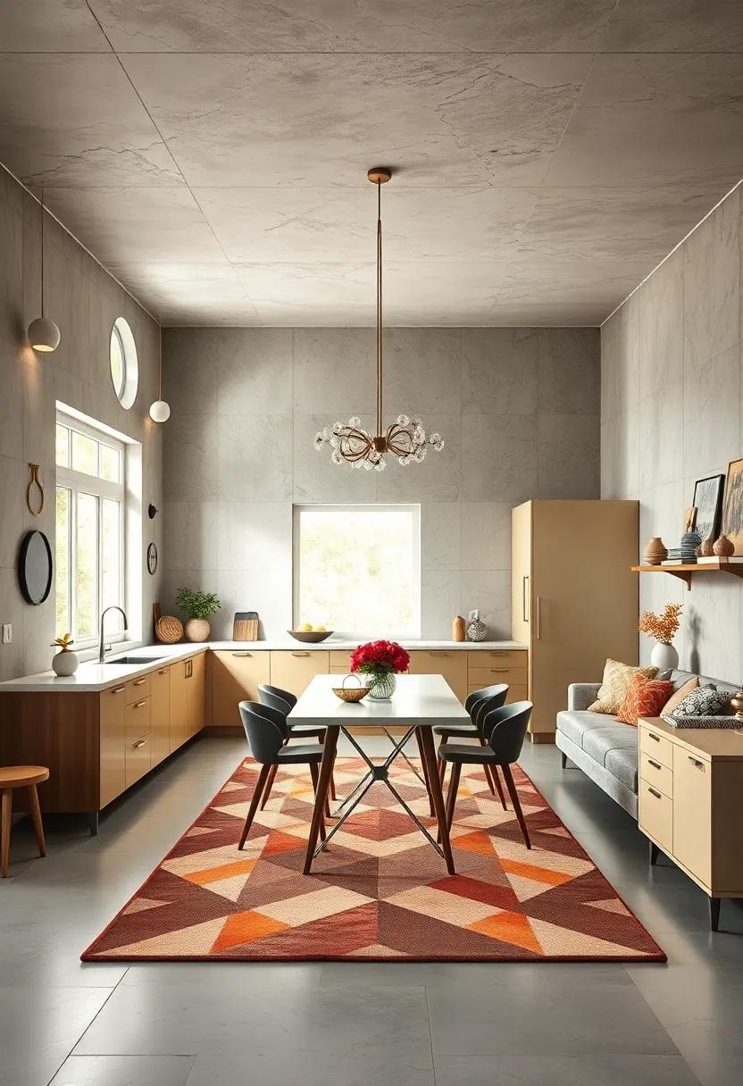 Play with Geometric Patterns: Use rugs or wallpaper featuring geometric designs to add visual interest while adhering to mid-century aesthetics