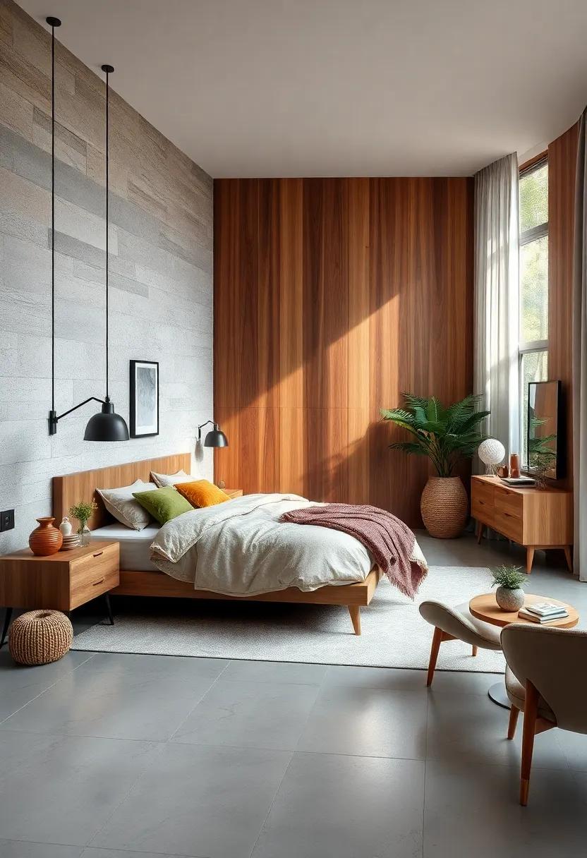 Emphasize Natural Wood Elements: Allow the beauty of natural wood to shine in your bedroom through furniture and accents, enhancing warmth and texture