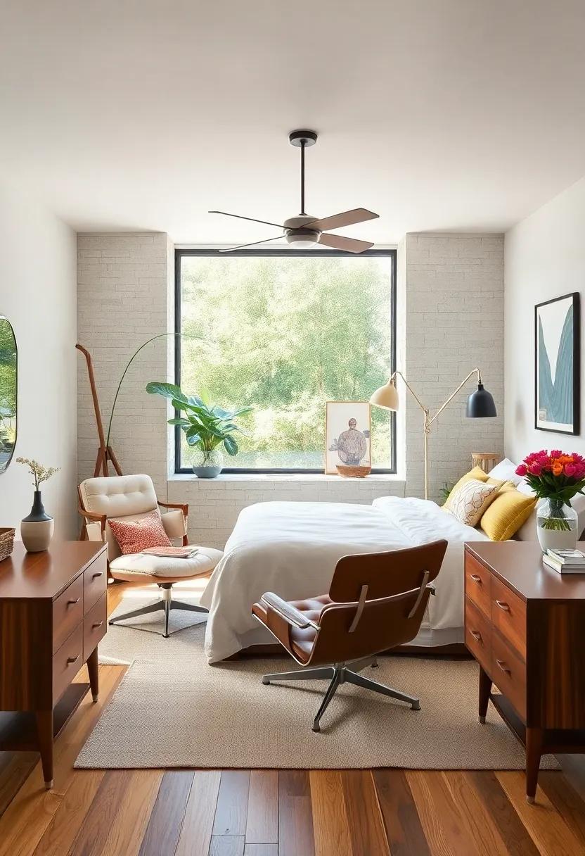 Invest in Iconic furniture Pieces: Look for classic silhouettes like the Eames Lounge Chair or a minimalist teak dresser to anchor your space in authentic mid-century style