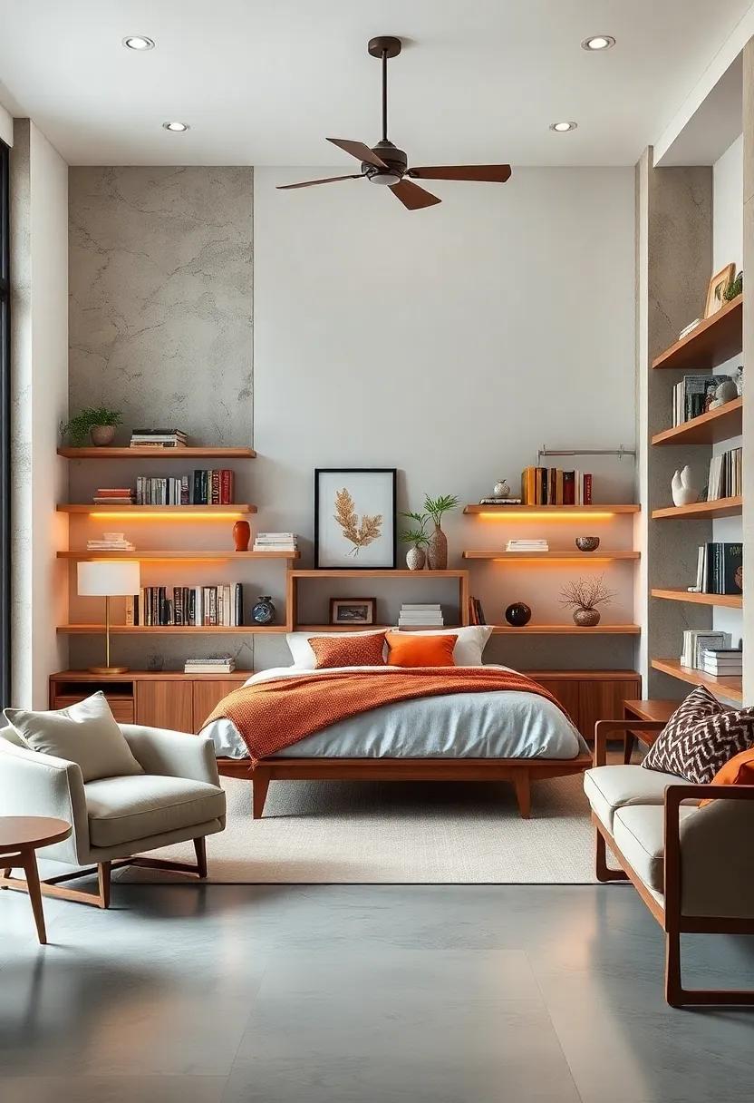 Utilize Open Shelving: Design open shelving units to display your favorite books, decorative objects, or vintage finds, merging functionality with aesthetic appeal