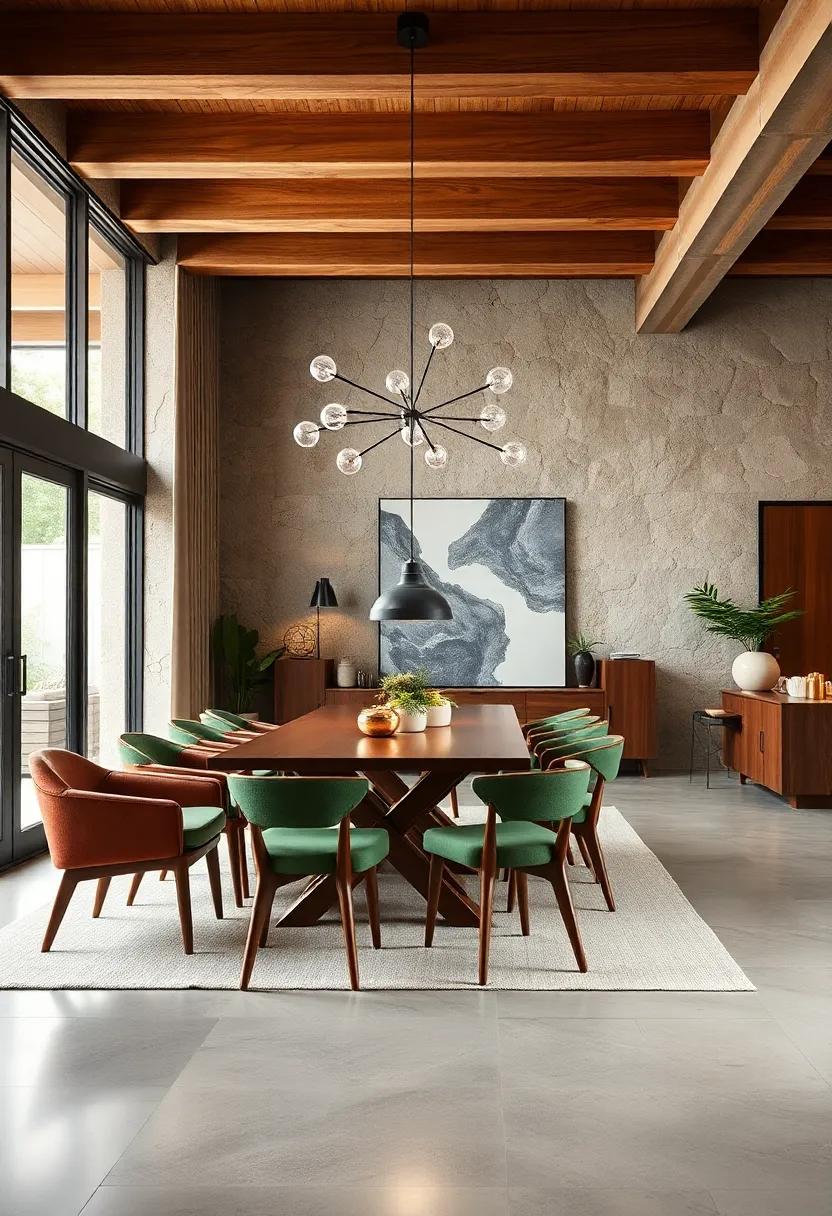 Embrace Earthy Tones: Discover how deep greens and browns can⁣ warm up⁢ your dining area ‌while complementing classic mid-century furnishings