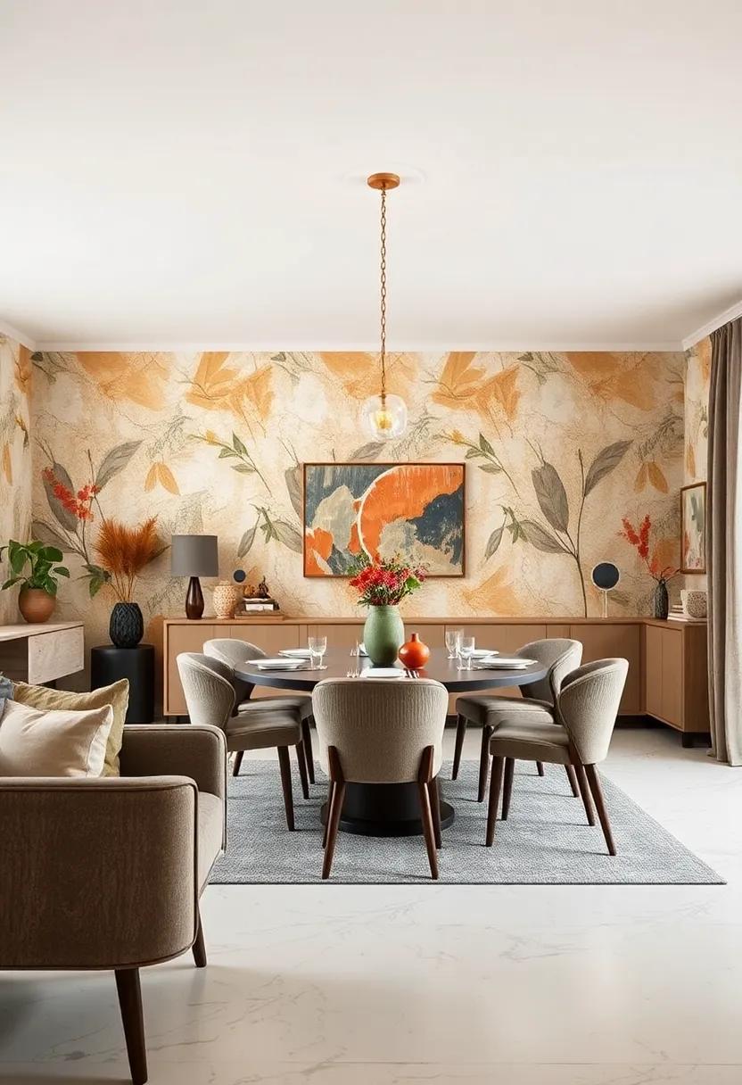 Statement ⁤Wallpaper: Transform your dining space with bold wallpaper that nods to mid-century aesthetics ‍while adding a modern twist