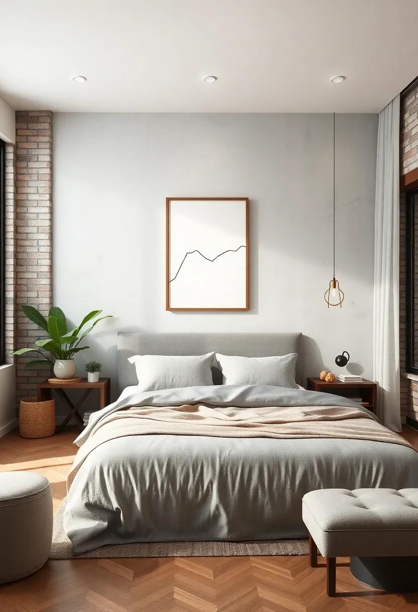 Textural Contrast: Pair minimalist wall art, like a simple line drawing, with a textured wall, such as exposed brick or woven material, to create‌ depth and interest