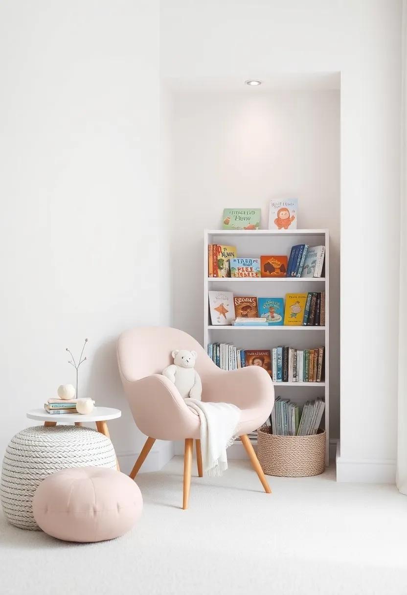 Create a cozy reading nook with a ​minimalistic chair⁢ and a small bookshelf filled with classic children's stories waiting ⁢to be‍ read
