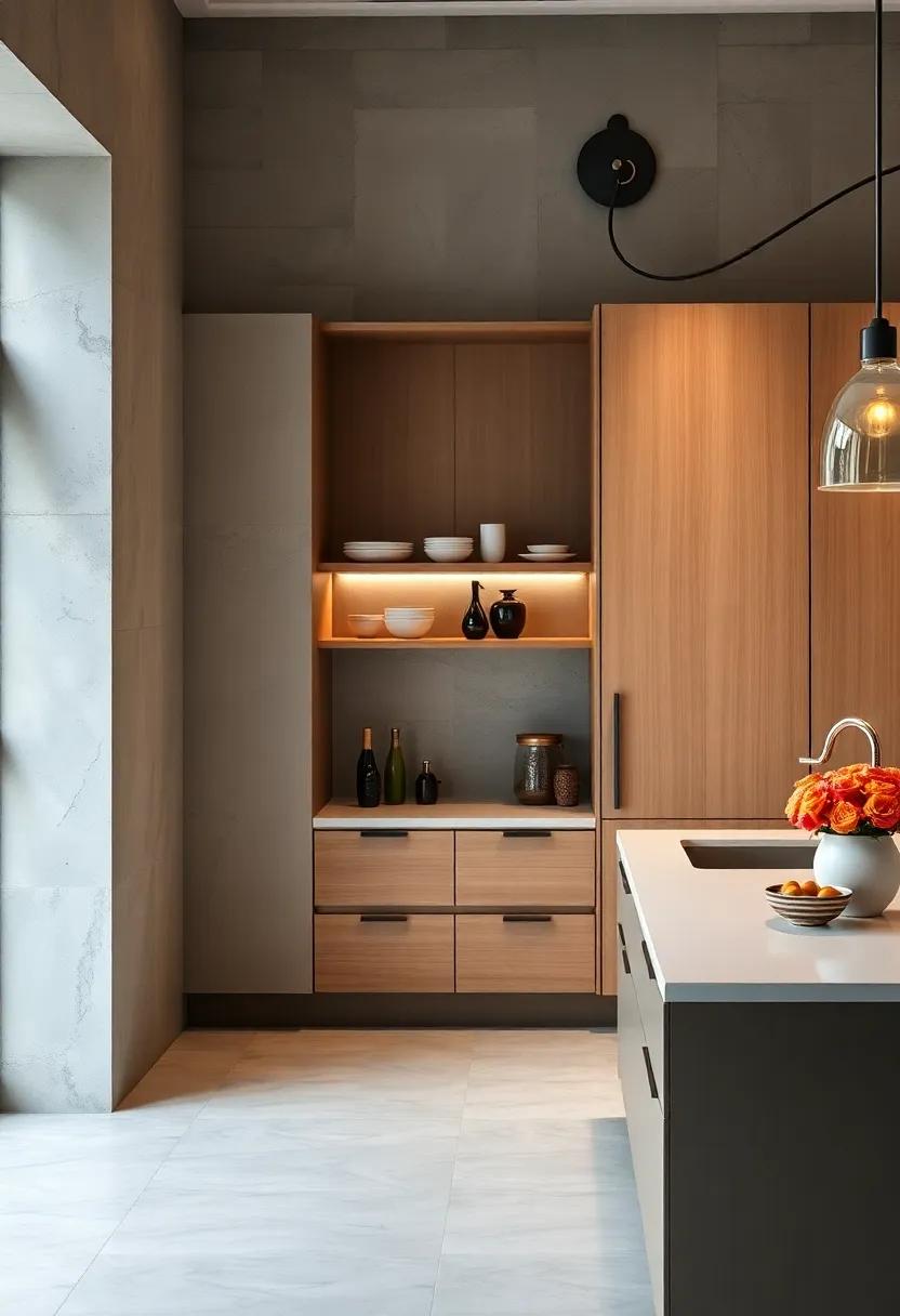 Discover a kitchen that showcases an innovative use of cabinetry with sliding doors concealing a small coffee bar, perfect for brewing without cluttering the countertop