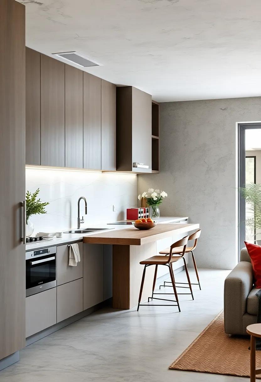Be inspired by a sleek kitchen with a foldable breakfast bar that can be tucked away, ensuring your space remains open and airy when not in use