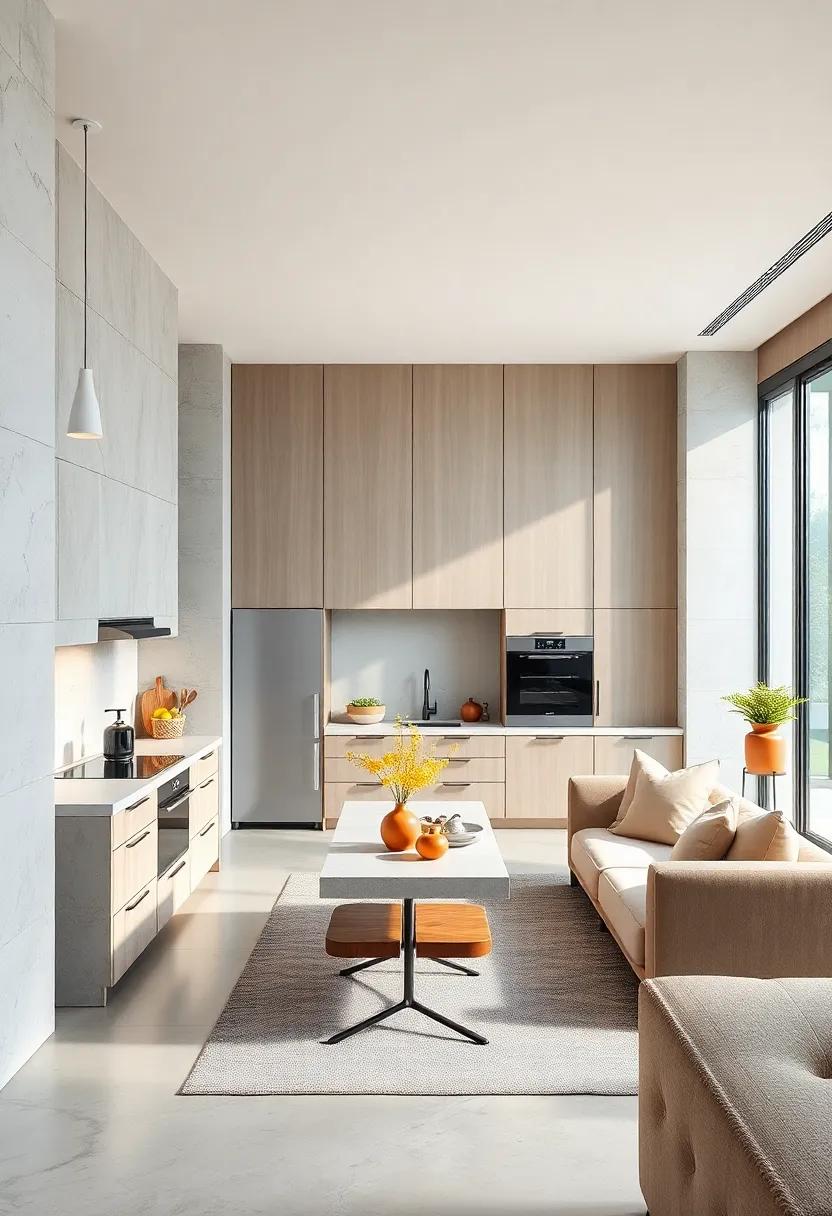 Marvel at an open-concept kitchen where a hidden partition adds an extra layer of storage while maintaining an unobstructed flow throughout the space