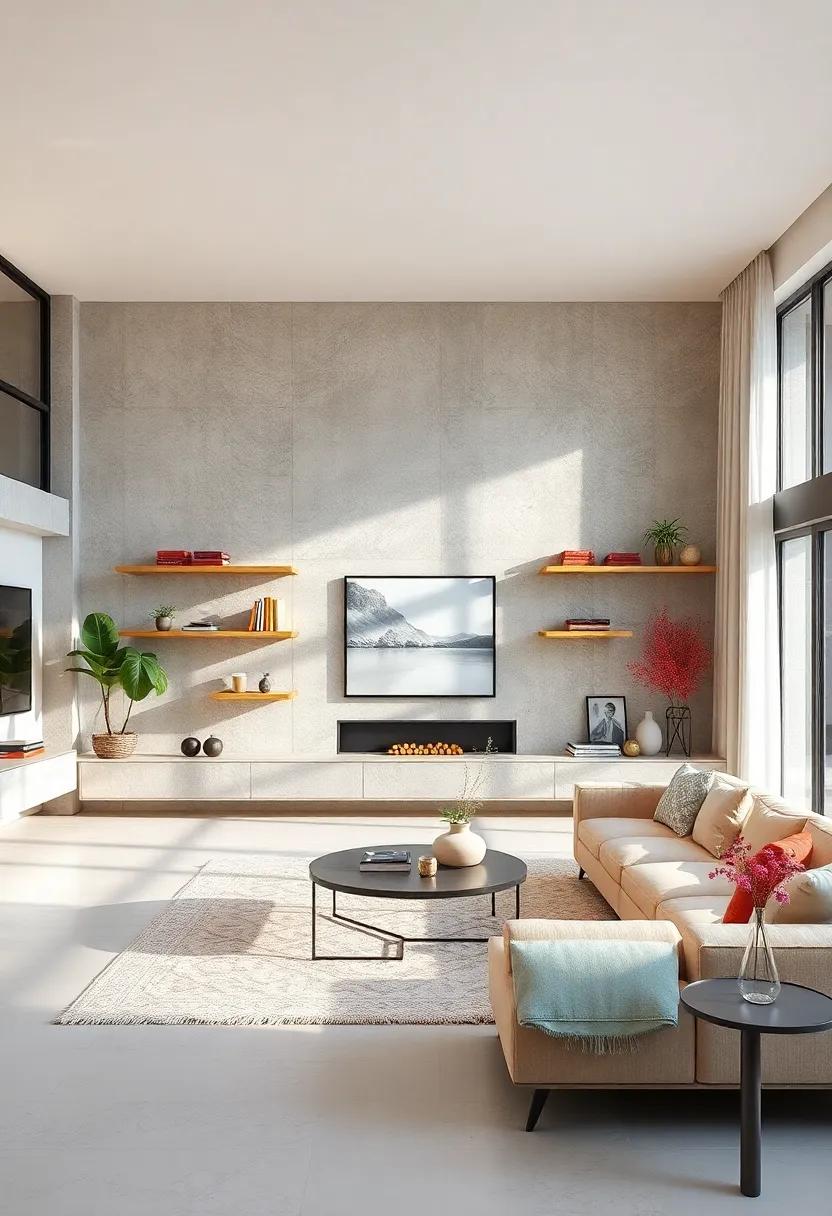 Floating Shelves: Install minimalist floating shelves for lightweight display options that maintain open sightlines and reduce visual weight