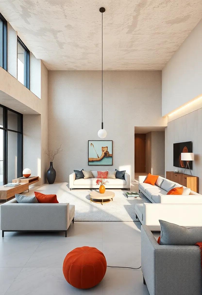 Statement Lighting: Choose a singular, eye-catching pendant light or a sculptural floor lamp to serve as a focal point without excessive ornamentation