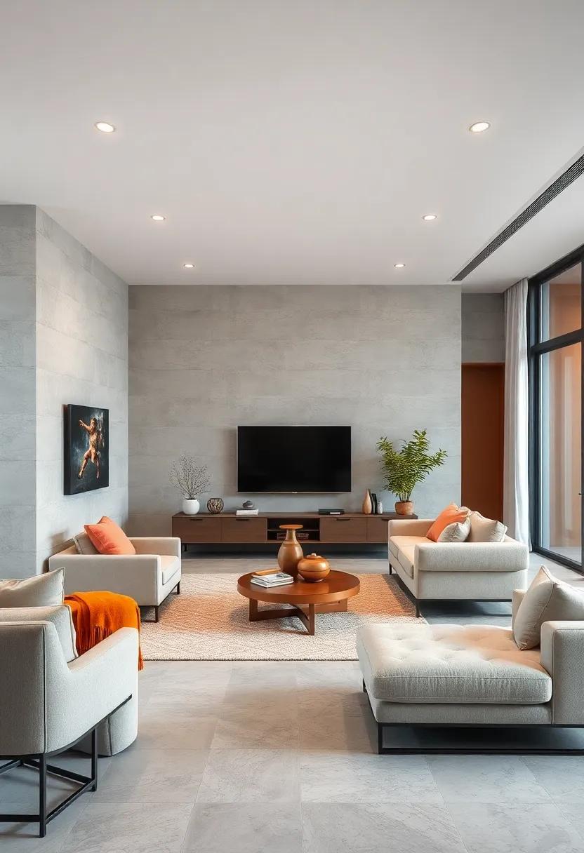 Minimalist Television Setup: Mount the TV on the wall or choose a low-profile console to keep the entertainment area uncluttered