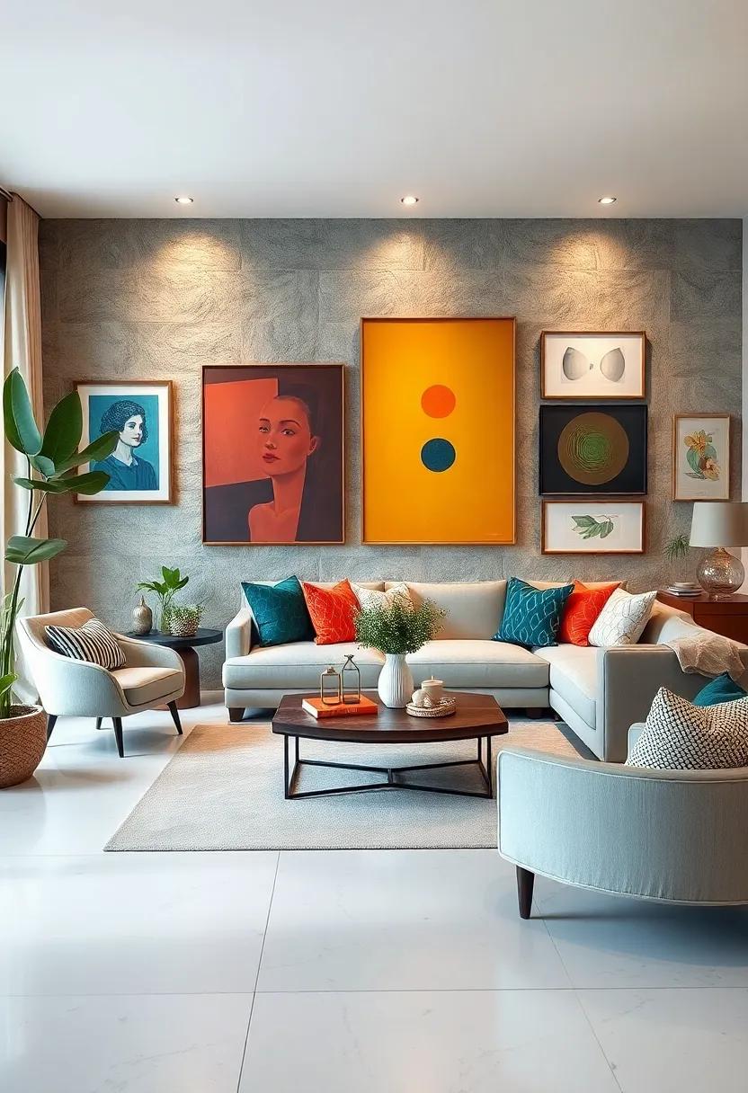 Showcase‌ art:⁣ Curate ​a diverse ⁣collection⁤ of artwork that reflects different styles, creating a gallery feel ‍in your living ​space