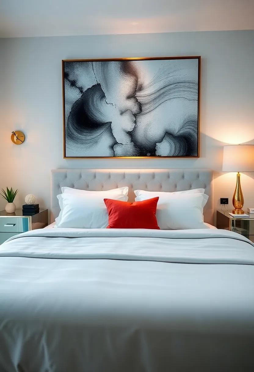 Experiment with Mirrored Artwork: Choose pieces that combine traditional art with mirrored elements for a unique and engaging visual impact