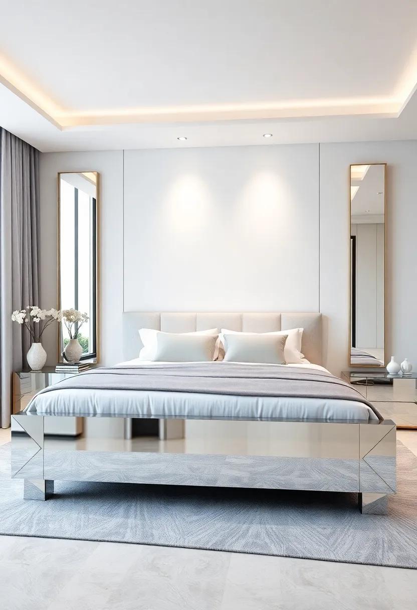 Incorporate a Mirrored Bed Frame: ‌A⁣ complete bed frame⁤ with mirrored facets can draw the‌ eye and create a luxe focal point in your bedroom