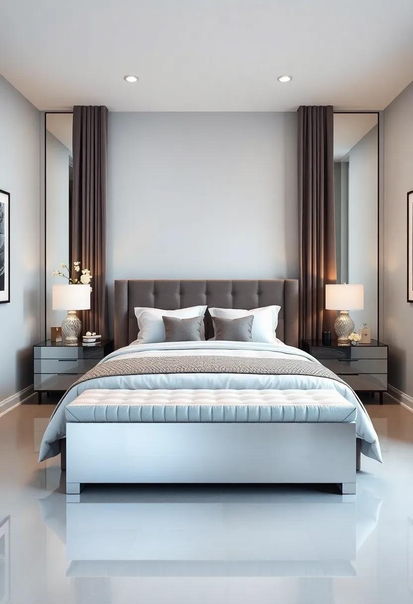 Use Mirrored Bench at the foot of the Bed: A mirrored bench not only adds seating but also‌ creates‌ depth and sophistication at the end of your bed