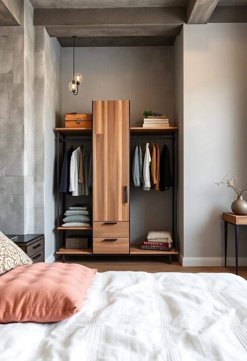 Industrial Edge: Embrace the beauty of raw materials with a wardrobe featuring metal frames and reclaimed wood for an urban look