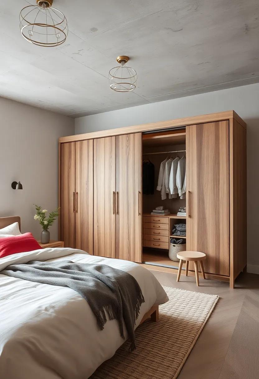 Scandinavian Serenity: Incorporate a wardrobe with clean lines and natural wood finishes to promote a calm and airy atmosphere