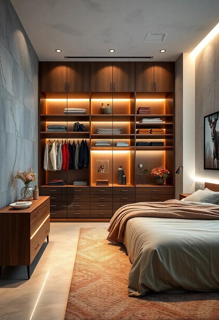 Soft Lighting: Integrate LED lights into your wardrobe design for an inviting glow that enhances visibility and ambiance