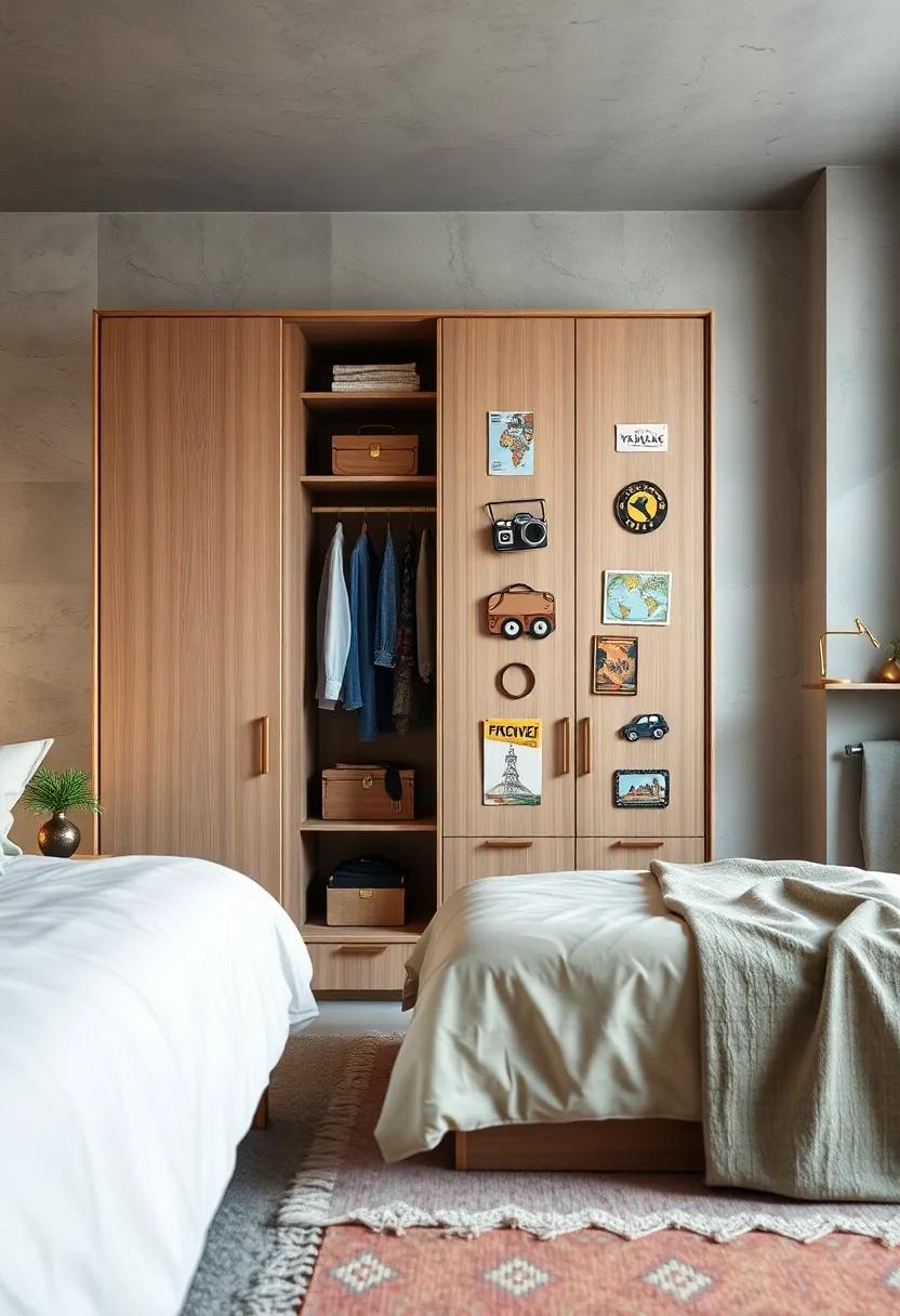 Travel-Inspired: Choose a wardrobe decorated with travel-themed decals or patches to reflect your adventurous spirit