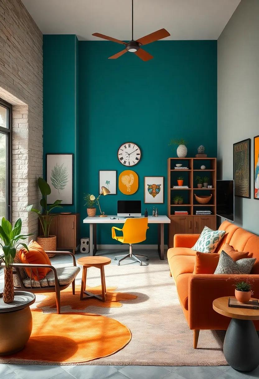 Embrace Bold Wall Colors: Use vibrant hues like teal or mustard to ignite creativity and create an energizing atmosphere