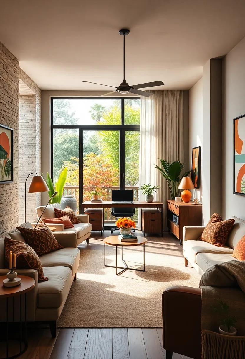 Add a Pop of Color Outdoors: if possible,create a view of a vibrant garden or balcony to keep your workspace refreshed and connected to the outside world