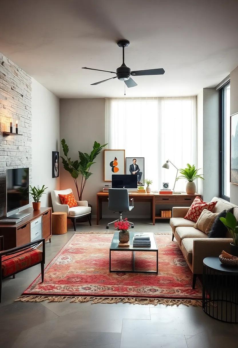 Create Defined Zones: Use rugs or dividers to establish separate areas for different activities, helping maintain focus and productivity