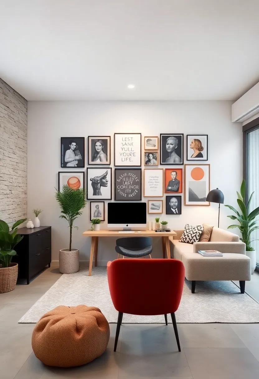 Create a Gallery Wall: display a curated mix of artwork, photos, and inspirational quotes to foster motivation and showcase your personality