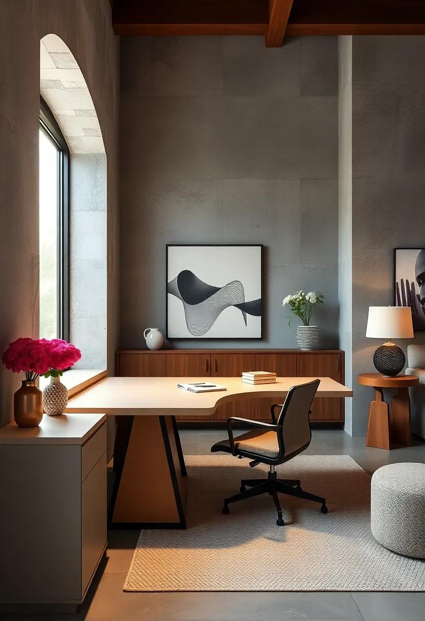 Add an Artistic Desk Lamp: Choose a sculptural lamp that doubles as art, providing both task lighting and a creative flair to the workspace