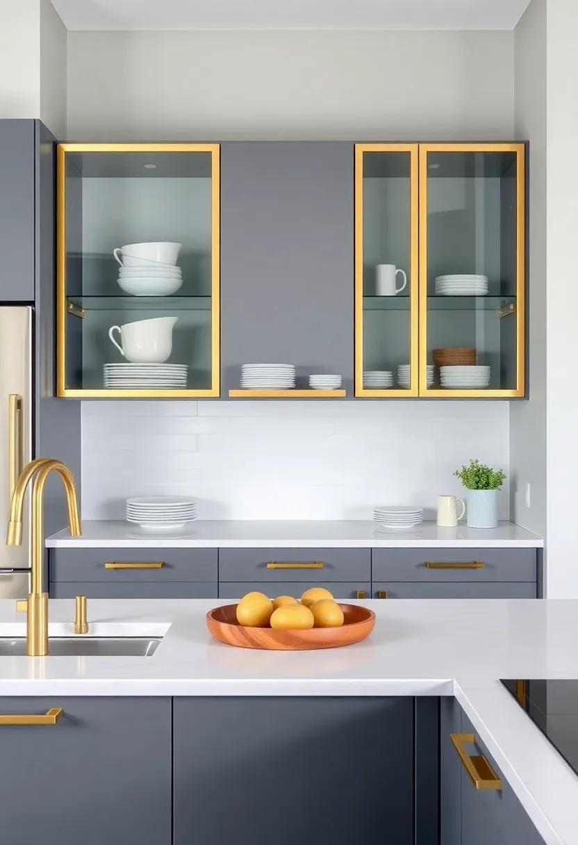 Brass Cabinet⁢ Doors: Install glass-fronted cabinets with brass frames to showcase your favorite dishware while‍ adding a stylish edge