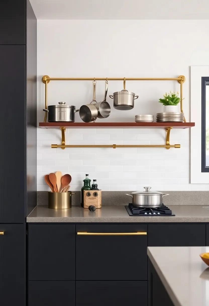 Craft ⁤a Brass Pot Rack: Install a brass pot rack to stylishly organize your cookware, adding visual interest ‍above your cooking space