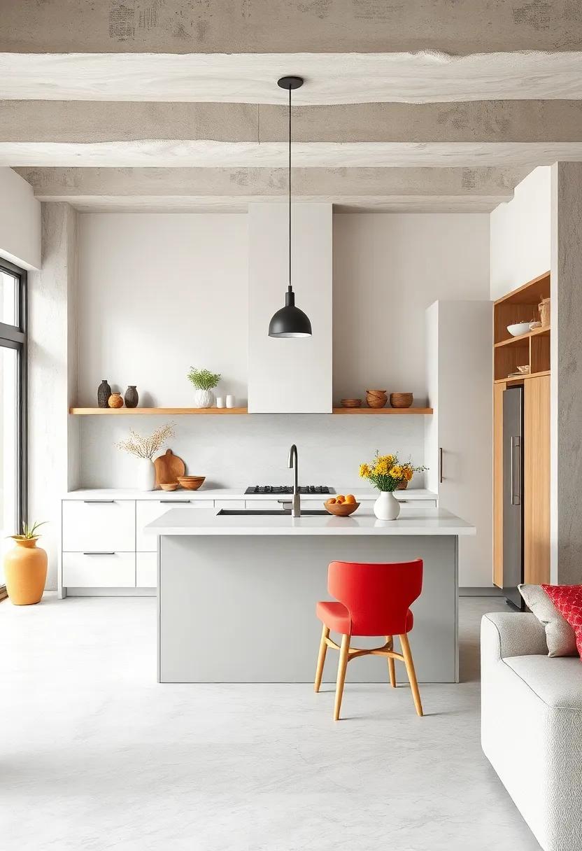 Minimal color Pops: Introduce occasional bursts of color through accessories like textiles or small appliances that can easily be swapped out