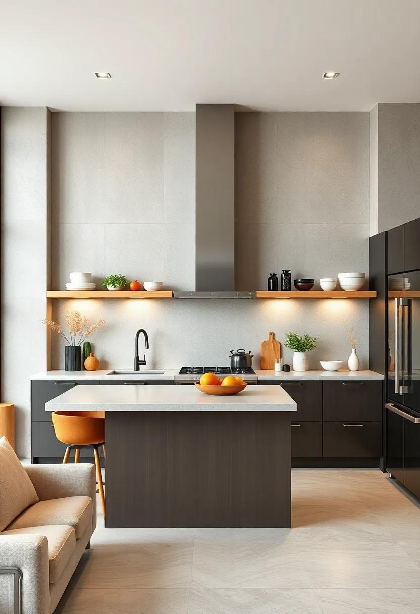 Open Shelving: Replace upper cabinets with open shelves to display curated kitchenware while promoting an airy feel