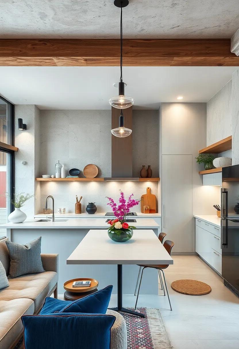 Subdued Lighting Fixtures: Install minimalist pendant lights or recessed lighting to keep the focus on the kitchen's design