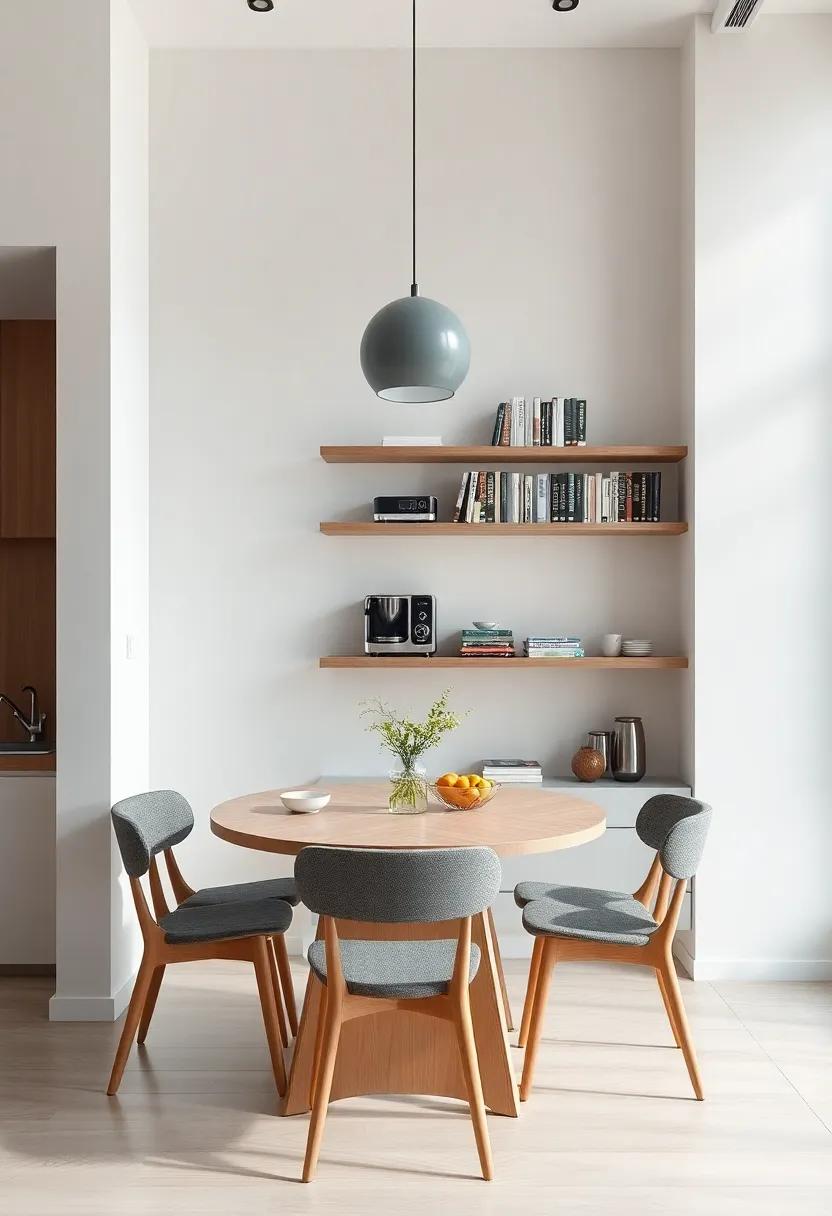 Culinary Corner: Integrate small appliances and cookbooks on floating shelves for a stylish yet practical culinary-focused dining area