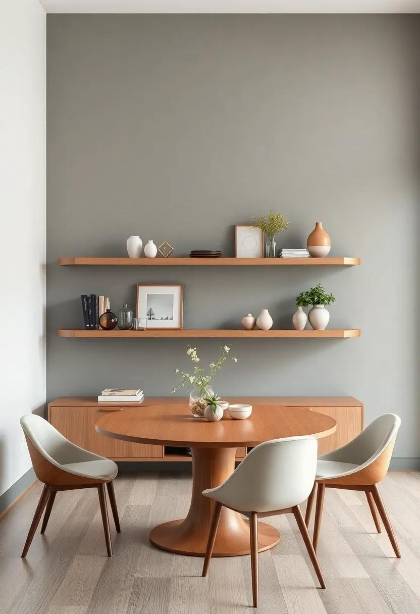 Layered Dining Essentials: Combine floating shelves with a mix of decorative and functional items for an aesthetic that’s both beautiful and practical