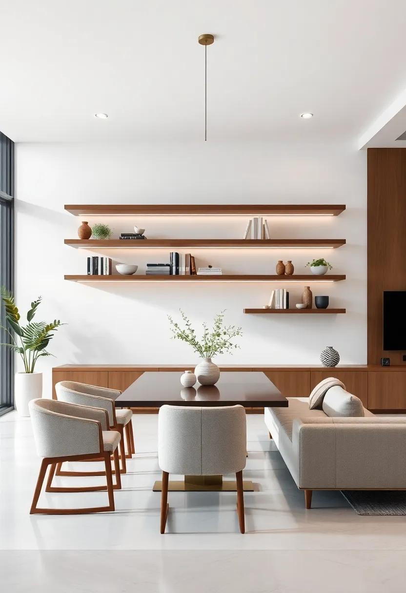 Open Concept Wonderland: Design floating shelves that visually separate your dining area from the living space while maintaining an open feel
