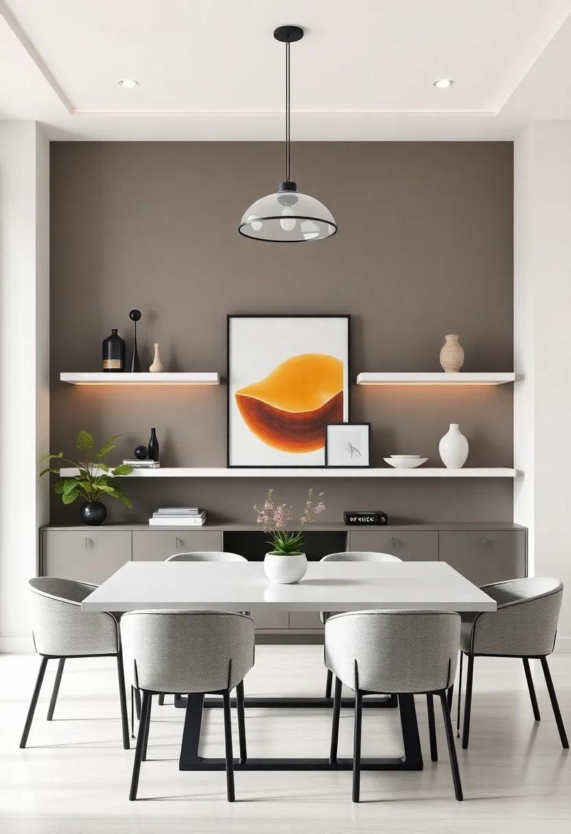 Play with Texture: Combine wooden floating shelves with a glass dining table to introduce warmth and sophistication to your dining space