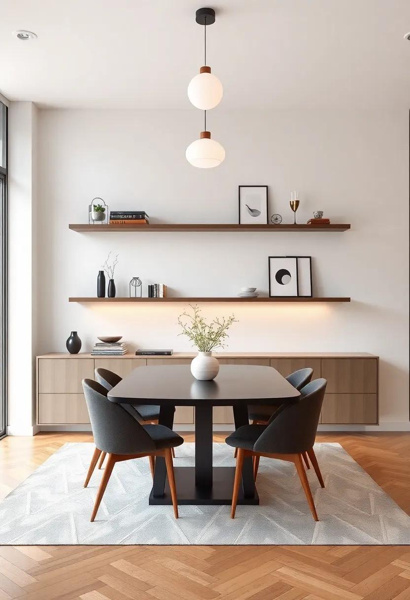 Geometric Flare: Opt for floating shelves with geometric designs to introduce a playful yet classy aspect to your dining room decor