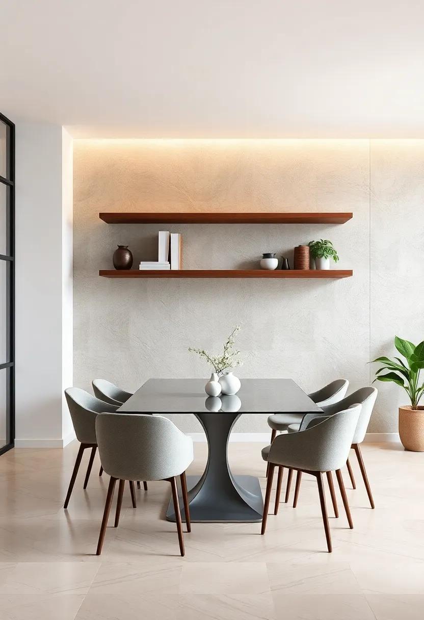 textured Wall Panels: Pair your floating shelves with textured wall panels that add depth and intrigue to your luxury dining environment