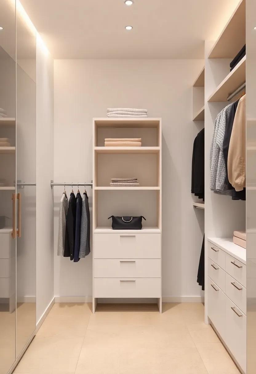 Use floating shelves as dividers: Arrange floating shelves in a way that separates sections of your closet, creating distinct areas for clothing types