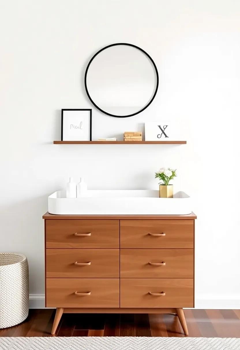Stylish Diaper Changing Station: Invest in a beautiful changing table or dresser with a changing pad that seamlessly fits into your nursery’s aesthetic