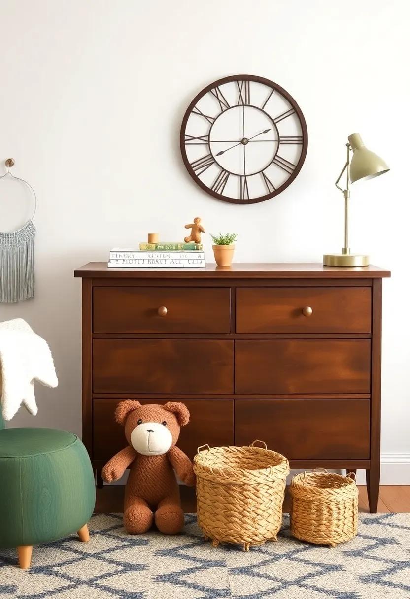 Vintage Touches: Add a few vintage finds like an antique dresser or retro playthings that bring character and a sense of history to the nursery